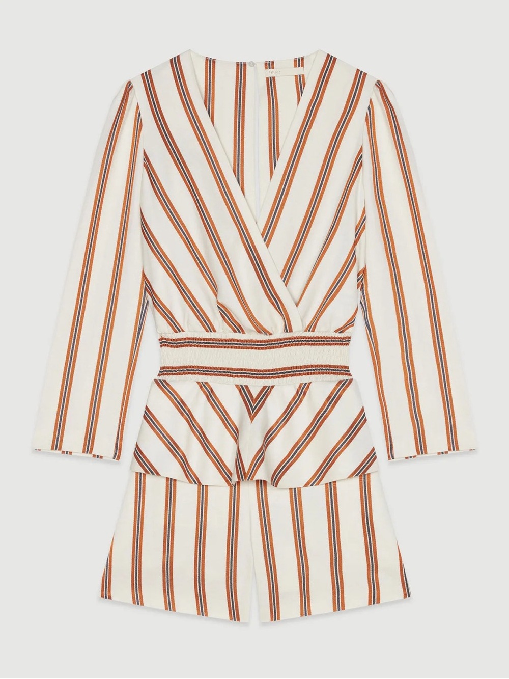 Maje Cream and Rust Striped Wrap Romper